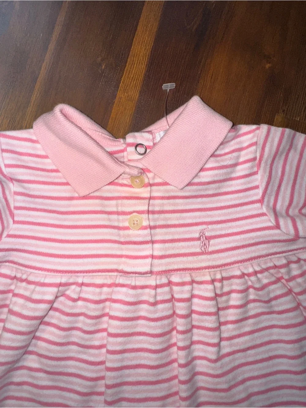 Ralph Lauren Baby Girl Pink Striped Footed Romper Size 6M Polo logo